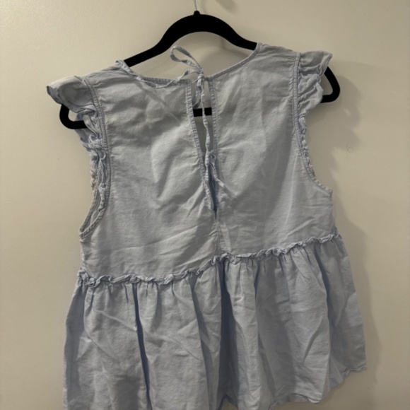 Zara TRF Light Blue Ruffle Sleeve Peplum Blouse Baby Doll, V-Neck, Size L - Picture 5 of 6